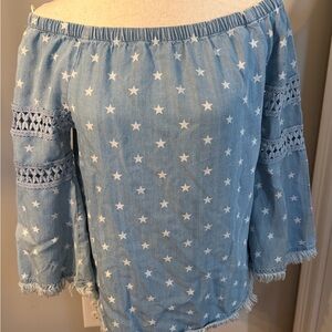 Stylish Tribal Blue Star Off or on Shoulder Top